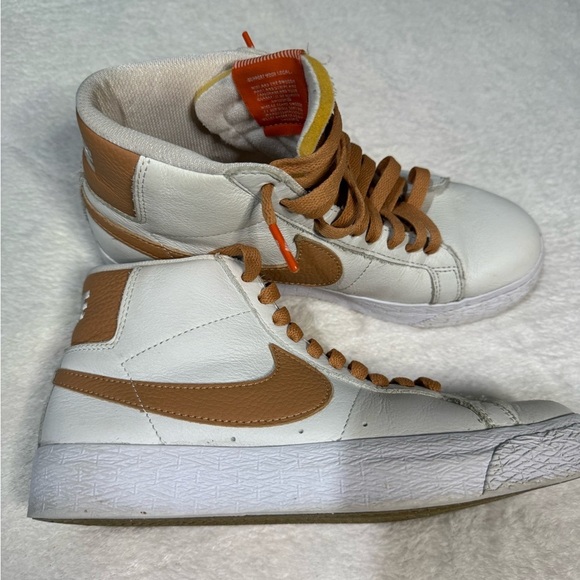 Nike White and Tan High-Top Sneakers with Unique Lacing - Picture 2 of 10